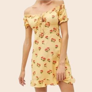 UO Urban Outfitters Yellow Cherries Mini Cottagecore Coquette Dress Size Small